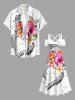 Robe longue hawaïenne à imprimé hibiscus grandes tailles, épaules dénudées et croisée - Blanc 2X