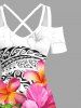 Robe longue hawaïenne à imprimé hibiscus grandes tailles, épaules dénudées et croisée - Blanc 2X