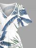 Robe mi-longue hawaïenne fendue à imprimé tropical feuille de cocotier, grande taille - Bleu L