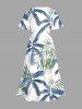 Robe mi-longue hawaïenne fendue à imprimé tropical feuille de cocotier, grande taille - Bleu L