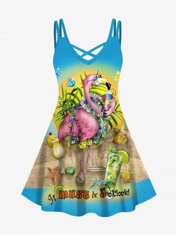 Robe à bretelles croisées à imprimé papillon et flamant rose, grande taille, style hawaïen - SKY BLUE - 2X