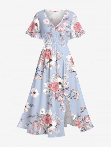 Robe mi-longue hawaïenne fendue à imprimé floral grande taille