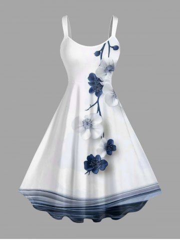 Robe hawaïenne grande taille à imprimé floral et branches - WHITE - 5X
