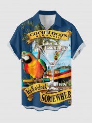 Chemise à poches boutonnées grande taille pour homme, imprimée de cocotiers, de perroquets et de paysages marins d'Hawaï. - Bleu profond 6XL