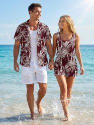 Matching Hawaii Shirt and Romper Beach Outfit Coconut Tree Print For Couples -  