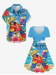 Parrot Fruit Juice Hibiscus Flower Seascape Print Matching Hawaii Beach Outfit For Couples -  