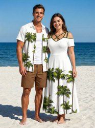 Coconut Tree Print Plus Size Matching Hawaii Beach Outfit For Couples -  