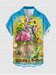 Chemise hawaïenne grande taille pour homme, imprimé papillons et flamants roses, avec poches et boutons, style jus de fruits. - Bleu Poudre L