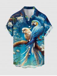 Chemise hawaïenne à poches boutons, imprimé fleurs, perroquet et branches d'arbre, grande taille, pour homme - Bleu profond S