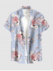 Chemise hawaïenne grande taille à imprimé floral, boutons et poches pour homme - Violet clair M