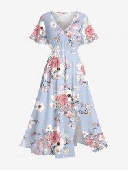 Robe mi-longue hawaïenne fendue à imprimé floral grande taille - Violet clair XXS