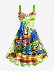 Robe trapèze hawaïenne à imprimé perroquet et vagues, grande taille - Vert 6X