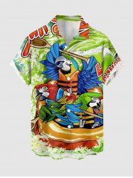 Chemise hawaïenne à poches boutonnées, imprimé perroquet et vagues, grande taille, pour homme - Vert 6XL