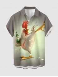 Kung Fu Rooster Beer Print Buttons Pocket Hawaii Shirt For Men -  