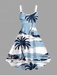 Robe débardeur hawaïenne imprimée cocotiers et nuages pour grandes tailles - Bleu clair 5X