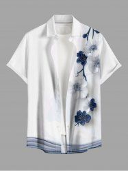 Chemise hawaïenne à imprimé floral et poches boutonnées grande taille pour hommes - Blanc XL