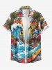 Tenue de plage hawaïenne assortie grande taille pour couples, avec imprimé vagues, cocotiers et fleurs de bus et soleil - Bleu Ciel 