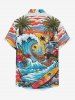 Tenue de plage hawaïenne assortie grande taille pour couples, avec imprimé vagues, cocotiers et fleurs de bus et soleil - Bleu Ciel 
