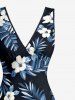 Robe hawaïenne à imprimé feuilles et fleurs d'hibiscus, volants et fente cache-cœur - Bleu profond XS