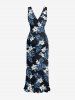 Hibiscus Flowers Leaf Print Hawaii Ruffles Split Surplice Dress -  