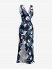 Hibiscus Flowers Leaf Print Hawaii Ruffles Split Surplice Dress -  