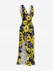 Sunflower Print Hawaii Ruffles Split Dress -  