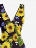 Sunflower Print Hawaii Ruffles Split Dress -  