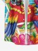 Chemise hawaïenne grande taille pour homme, à imprimé perroquet, jus de fruits, hibiscus et paysage marin, boutons et poche. - Bleu L