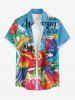 Chemise hawaïenne grande taille pour homme, à imprimé perroquet, jus de fruits, hibiscus et paysage marin, boutons et poche. - Bleu L