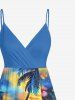 Coconut Tree Flowers Print Surplice Hawaii Cami Dress -  