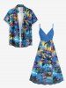 Coconut Tree Flowers Print Surplice Hawaii Cami Dress -  