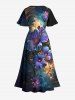 Robe midi hawaïenne à imprimé métallique fleurs d'hibiscus et feuilles, grande taille, cache-cœur - Noir XXS