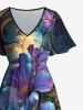 Robe midi hawaïenne à imprimé métallique fleurs d'hibiscus et feuilles, grande taille, cache-cœur - Noir XXS