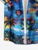 Plus Size Coconut Tree Flowers Print Buttons Pocket Hawaii Shirt For Men -  