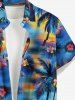 Chemise hawaïenne grande taille pour homme, imprimée de fleurs de cocotiers, avec boutons et poche. - Bleu Ciel L