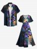 Robe midi hawaïenne à imprimé métallique fleurs d'hibiscus et feuilles, grande taille, cache-cœur - Noir 3X