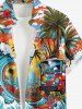Chemise hawaïenne grande taille pour homme, à motifs vagues, cocotiers, fleurs, bus et soleil, avec boutons et poche. - Bleu Ciel 6XL