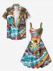 Robe débardeur hawaïenne grande taille à imprimé vagues, cocotiers, fleurs, bus et soleil - Bleu Ciel L