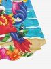 Robe hawaïenne grande taille à imprimé floral hibiscus et fruit du perroquet, cintrée - Bleu Ciel 6X
