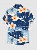 Chemise à poches boutons grande taille pour homme, imprimée de fleurs d'hibiscus et de feuilles tropicales, style hawaïen. - Bleu M