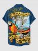 Chemise à poches boutonnées grande taille pour homme, imprimée de cocotiers, de perroquets et de paysages marins d'Hawaï. - Bleu profond 6XL