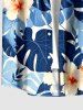 Chemise à poches boutons grande taille pour homme, imprimée de fleurs d'hibiscus et de feuilles tropicales, style hawaïen. - Bleu 3XL