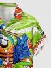 Chemise hawaïenne à poches boutonnées, imprimé perroquet et vagues, grande taille, pour homme - Vert 6XL