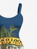 Robe trapèze grande taille imprimée cocotier et perroquet paysage marin hawaïenne - Bleu profond 4X