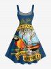 Robe trapèze grande taille imprimée cocotier et perroquet paysage marin hawaïenne - Bleu profond 4X