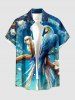 Chemise hawaïenne à poches boutons, imprimé fleurs, perroquet et branches d'arbre, grande taille, pour homme - Bleu profond S