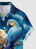 Chemise hawaïenne à poches boutons, imprimé fleurs, perroquet et branches d'arbre, grande taille, pour homme - Bleu profond S