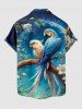 Chemise hawaïenne à poches boutons, imprimé fleurs, perroquet et branches d'arbre, grande taille, pour homme - Bleu profond S