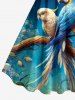 Robe hawaïenne grande taille à imprimé fleurs, perroquets et branches d'arbres - Bleu profond XS