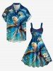 Robe hawaïenne grande taille à imprimé fleurs, perroquets et branches d'arbres - Bleu profond XS